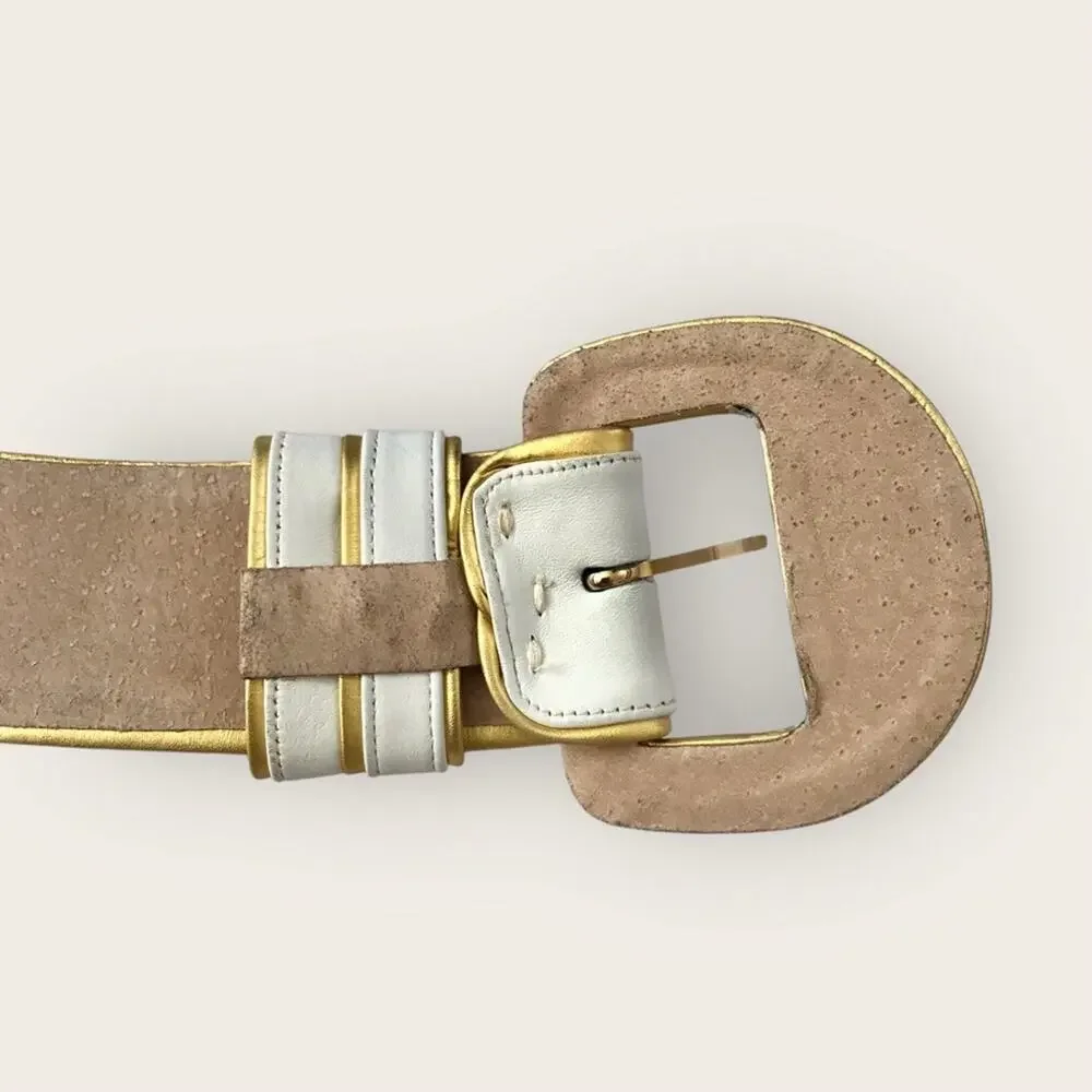 Anne Klein Leather Gold & Cream Belt Classic Wide Design